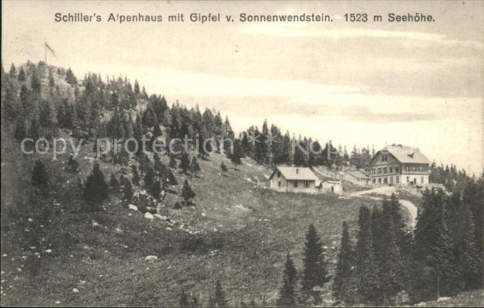 Sonnwendstein Schillers Alpenhaus mit Gipfel vom Sonn
