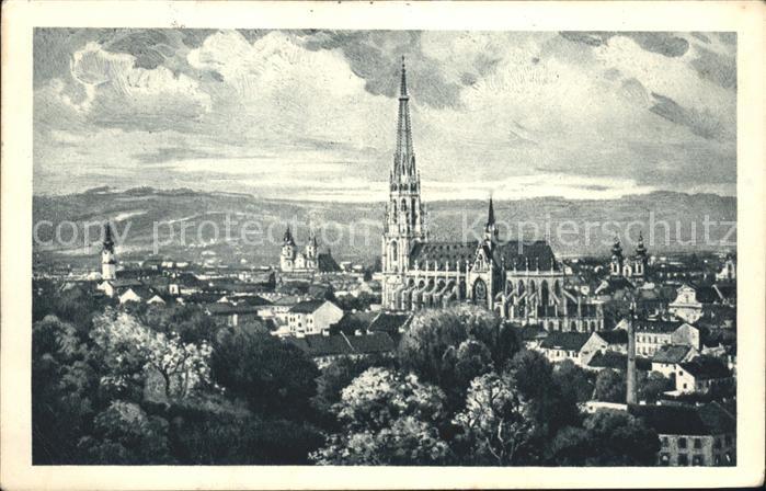 Linz Donau Stadtansicht mit Dom Kuenstlerkarte Nr. 8011/10