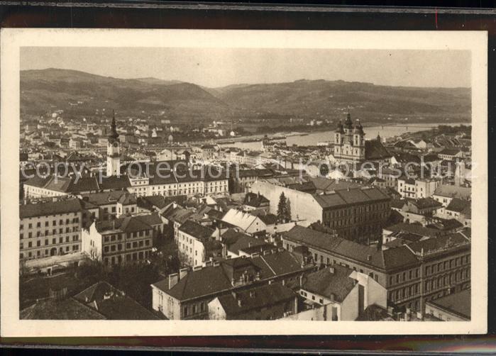 Linz Donau Blick ueber die Stadt Dom Kuenstlerkarte Nr. 8011/4