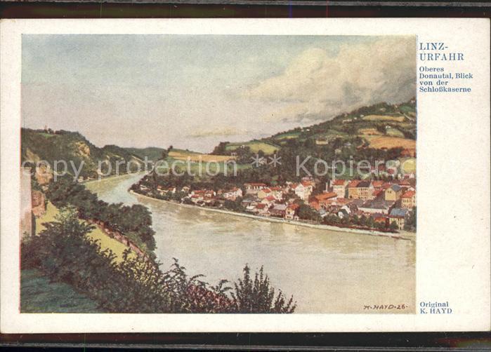 Urfahr Linz Donau Oberes Donautal Blick von der Schlosskaserne Kuenstlerkarte K.