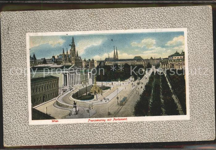 Wien Franzensring mit Parlament Denkmal