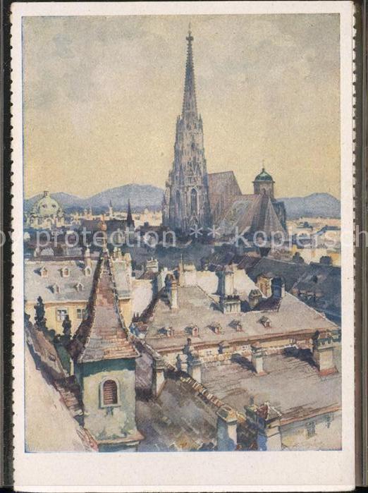 Wien Stephanskirche Kuenstlerkarte nach Aquarell von K. Schwetz