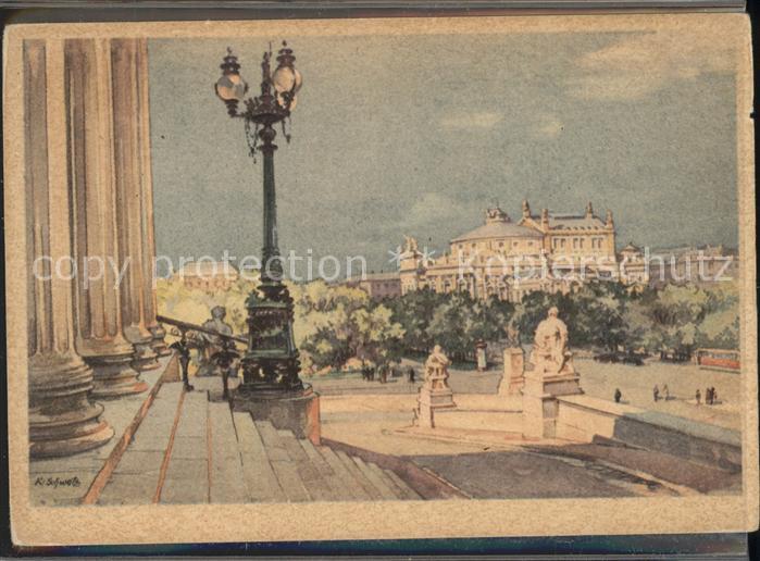 Wien Blick auf das Burgtheater Kuenstlerkarte nach Aquarell von K. Schwetz