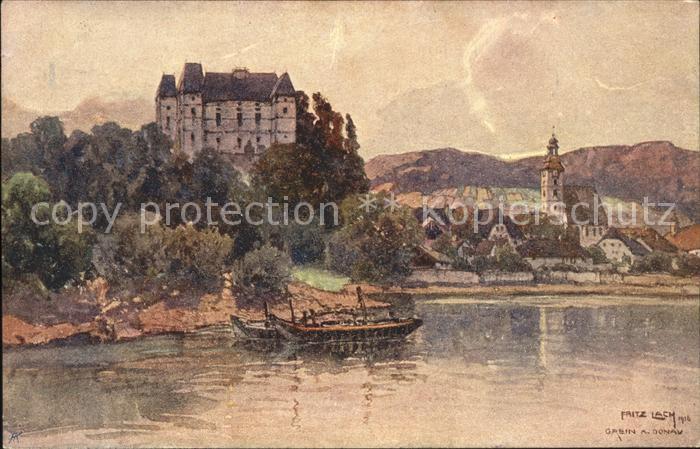 Grein Donau Oberoesterreich Ortsansicht mit Schloss Greinburg Uferp