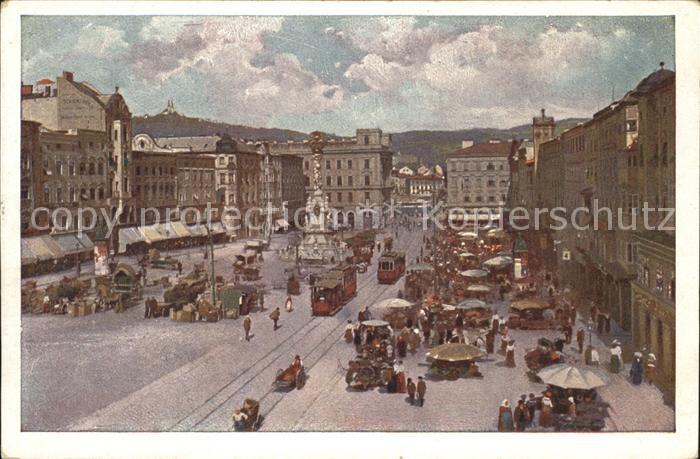 Linz Donau Hauptplatz mit Dreifaltigkeitssäule Kün
