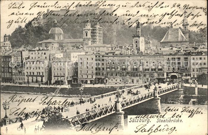 Salzburg Oesterreich Teilansicht mit Staatsbruecke