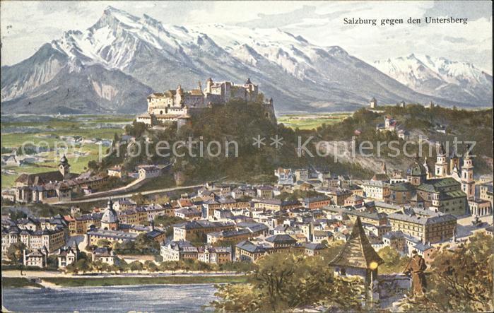 Salzburg Oesterreich Stadtblick mit Festung Hohensalzburg und Untersberg