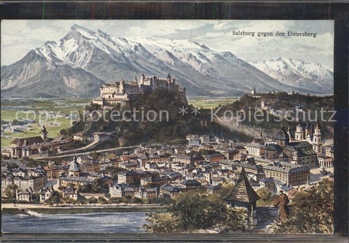 Salzburg Oesterreich Stadtblick mit Festung Hohensalzburg und Untersberg