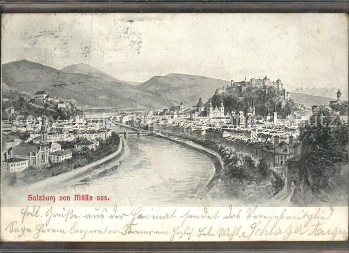 Salzburg Oesterreich Stadtblick von Muelln mit Festung Hohensalzburg