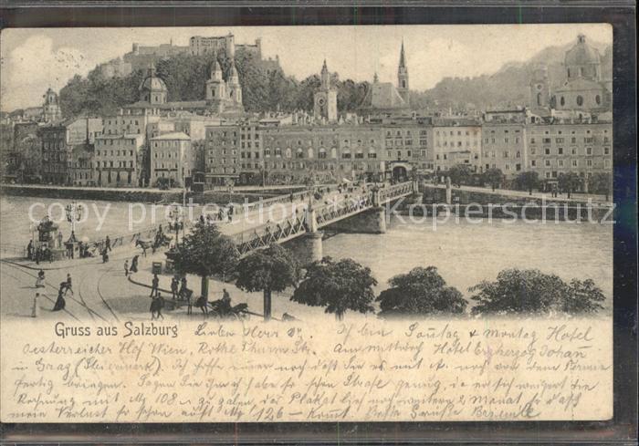 Salzburg Oesterreich Staatsbruecke Altstadt mit Festung Hohensalzburg