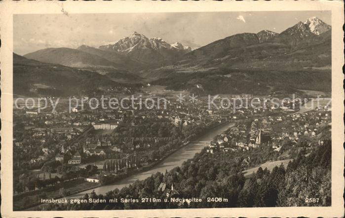 Innsbruck Panorama gegen Sueden mit Serles Nockspitze