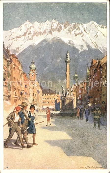 Innsbruck Maria Theresienstrasse Saeule Alpen Kuenstlerkarte