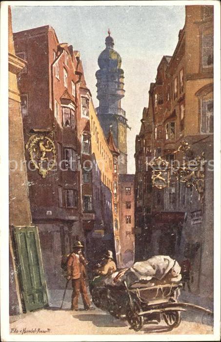 Innsbruck Seilergasse mit Stadtturm Kuenstlerkarte