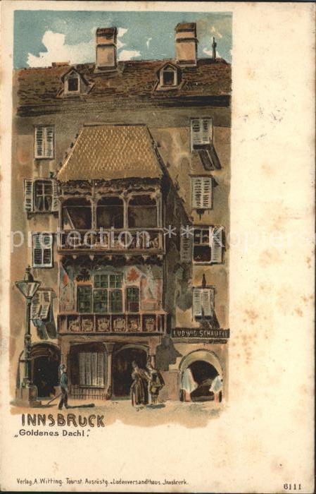 Innsbruck Goldenes Dachl Kuenstlerkarte Praegedruck