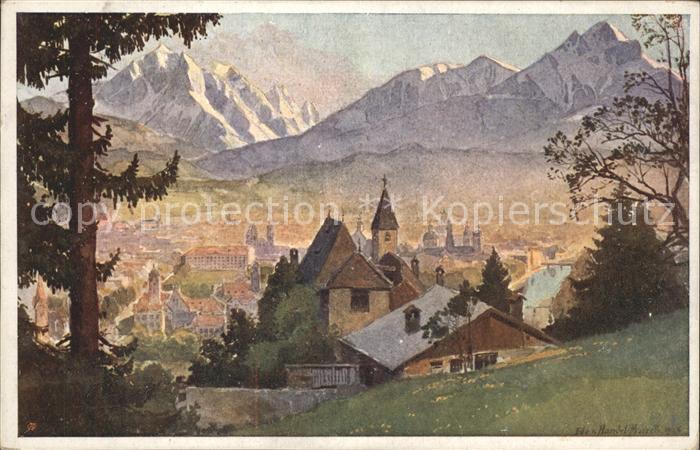 Innsbruck Panorama Blick von Weiherburg gegen Sueden Kuenstlerkarte Mazzetti
