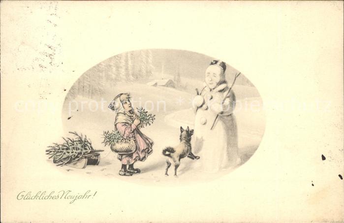 Schneemann Neujahr Kind Hund