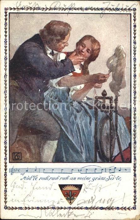 Verlag Schulverein Nr. 366 Spinnrad Liederkarte Mädle ruck ruc