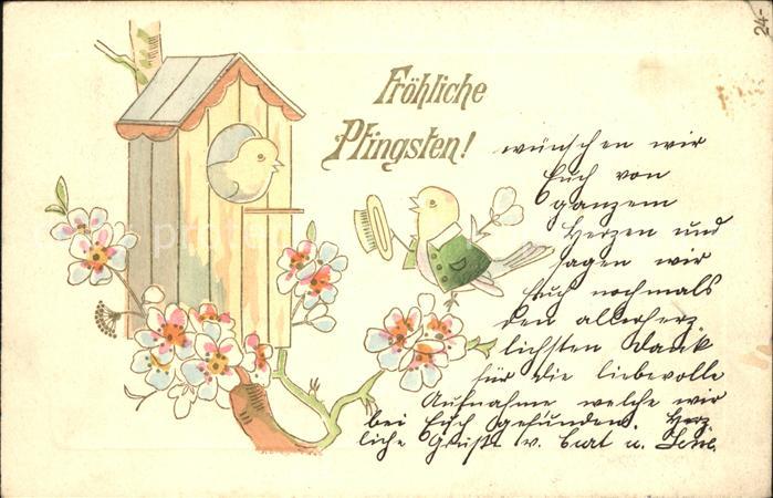Pfingsten Pentecost Pentecote Vögel Blumen Vogelhaus