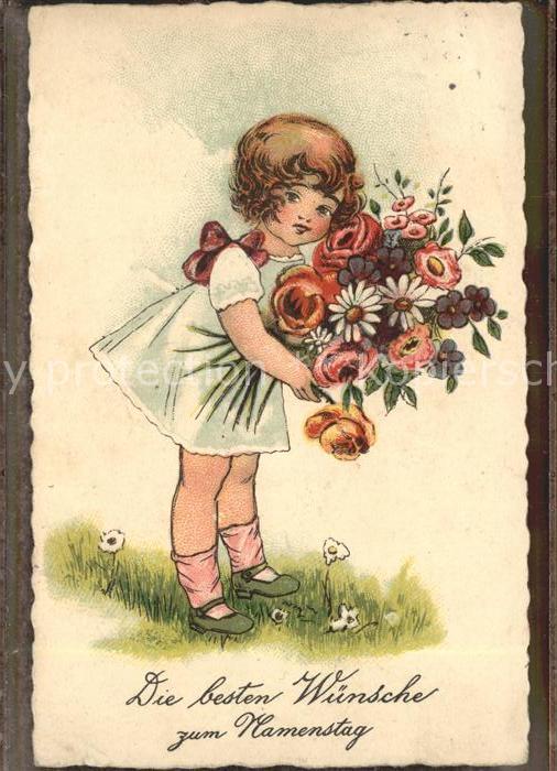 Namenstag Namenskarte Kind Mädchen Blumen Rosen