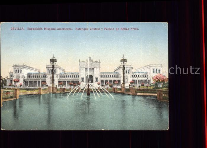 Sevilla Andalucia Exposicion Hispano Americana Estanque Central y Palacio de Bel