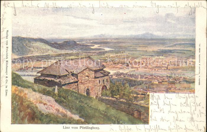 Linz Donau Blick vom Pöstlingberg Künstlerkarte