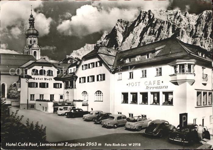 Lermoos Tirol Hotel Cafe Post mit Zugspitze Wetterste