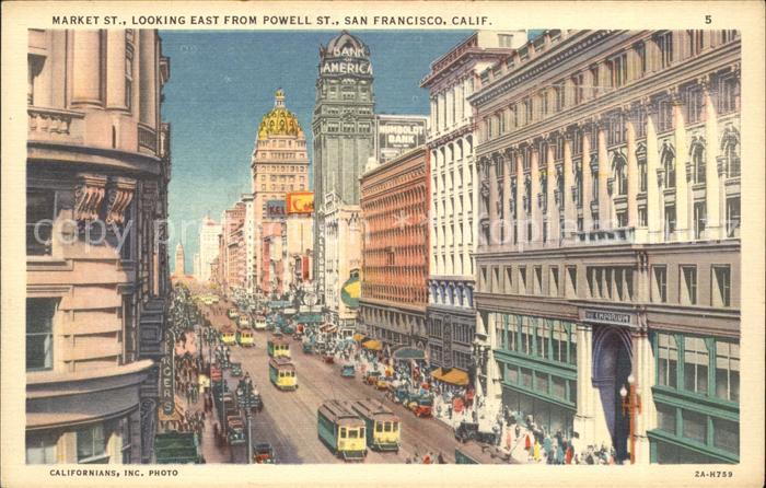 San Francisco California Looking East From Powell St.