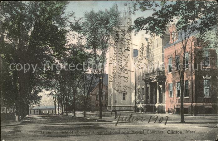 Clinton Massachusetts Grammar School showing Copgregational and Baptisi Churces