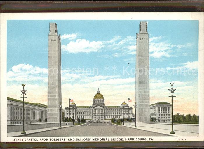 Harrisburg Pennsylvania State Capitol From Soldies and Sailors Memorial Bridge
