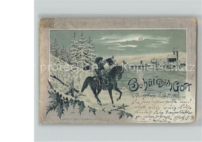 Bad Saeckingen Winter Pferd Tannen Mondscheinkarte