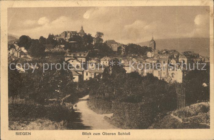 Siegen Westfalen Blick zum Oberen Schloss Bahnpost