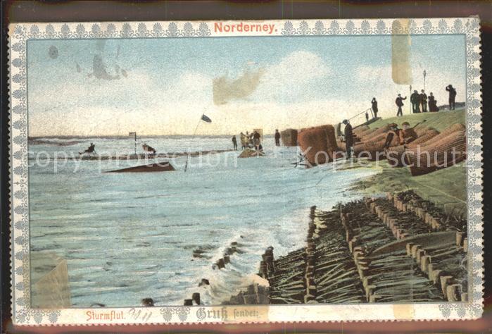 Norderney Nordseebad Sturmflut Deich Klappkarte