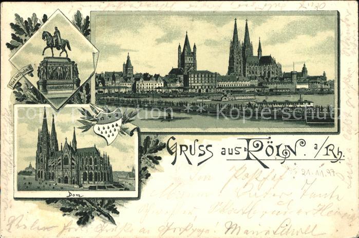Koeln Rhein mit Dom u.Friedrich-Wilhlem III-Denkmal
