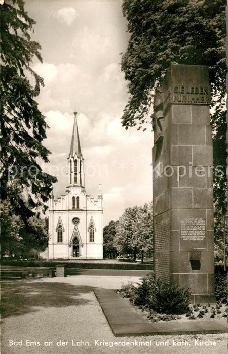 Bad Ems Kriegerdenkmal und kath Kirche