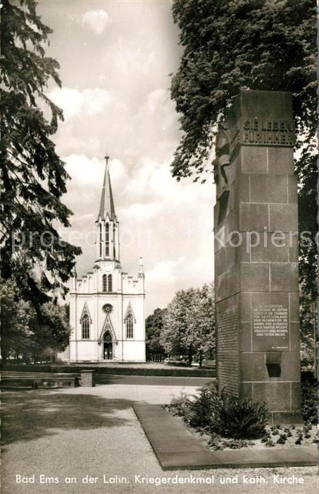 Bad Ems Kriegerdenkmal und kath Kirche