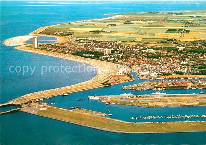 Buesum Nordseebad Hafenanlagen Ort und Strand Fliegeraufnahme