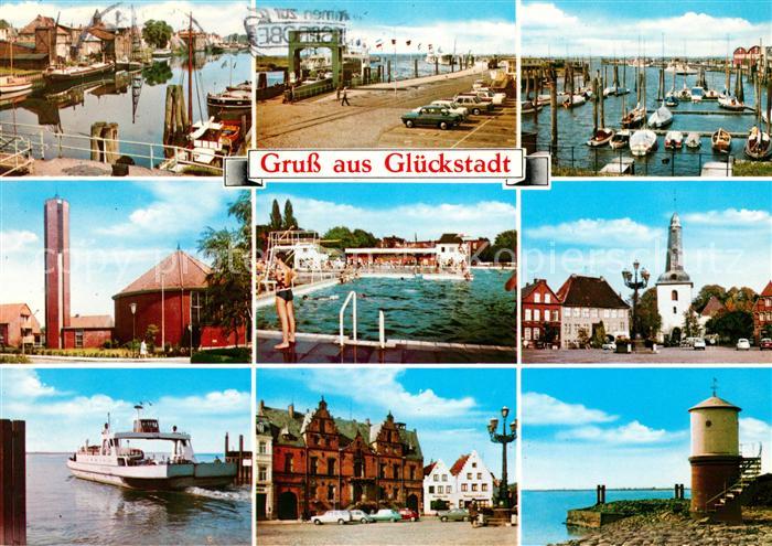 Glueckstadt Hafen Kai Yachthafen Leuchtturm Schwimmbad Faehre Rathaus Runder Tur