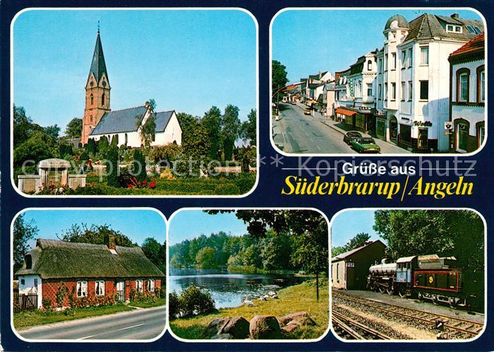 Suederbrarup Kirche Strassenpartien Schwanenteich Dampflok