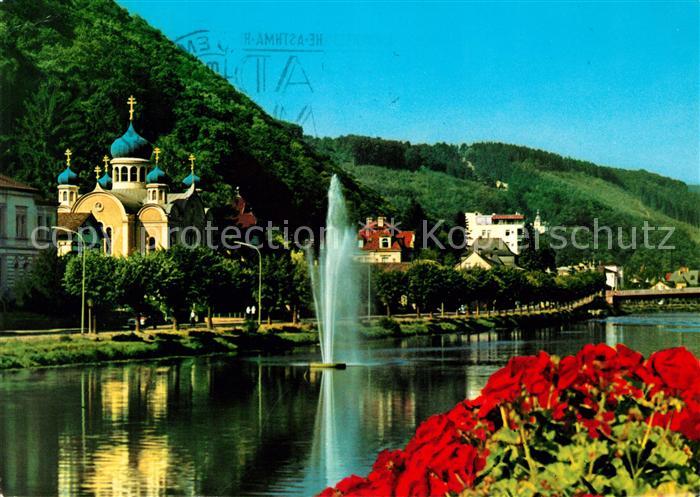 Bad Ems Russ Kirche und Fontaene auf der Lahn