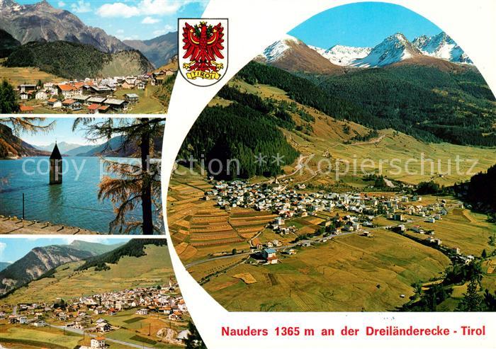 Nauders Tirol Panorama Versunkene Kirche Fliegeraufnahme