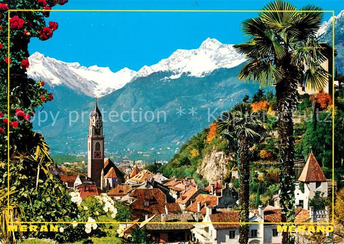 Meran Merano Ortsansicht mit Kirche und Texelgruppe