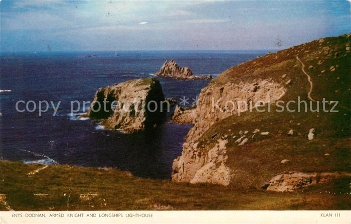 Cornwall UK Enys Doonan Armed Knight and Longships Lighthouse