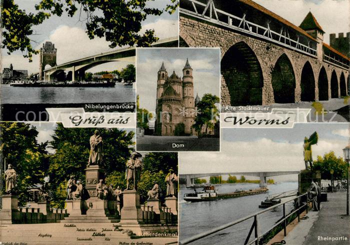 Worms Rhein Nibelungenbruecke Dom Stadtmauer Lutherdenkmal Rheinpartie