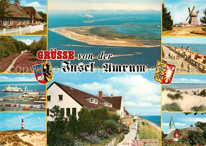 Insel Amrum Landschaftspanorama Hafen Leuchtturm Jugendherberge Windmuehle Stran