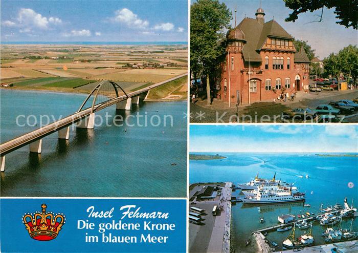 Insel Fehmarn Goldene Krone im blauen Meer Fehmarnsundbruecke Hafen Fliegeraufna