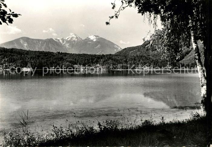 Klopeinersee Uferpartie am See mit Hochobir Karawanken