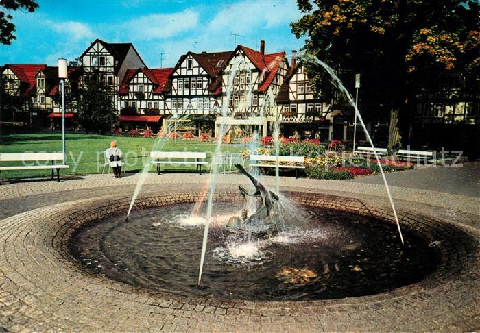 Bad Sooden-Allendorf Kurpark Springbrunnen Fachwerkhaeuser