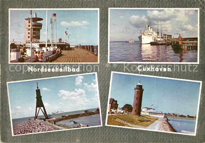 Cuxhaven Nordseebad Mole Dampfer Leuchtturm