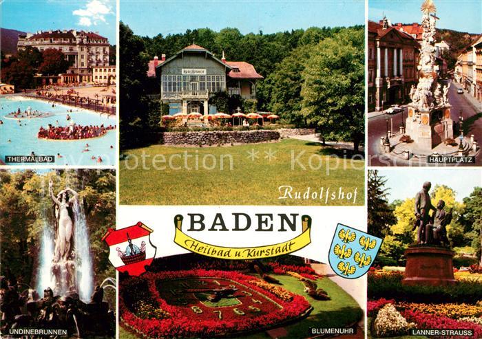 Baden Wien Thermalbad Rudolfshof Undinebrunnen Blumenuhr Lanner Strauss