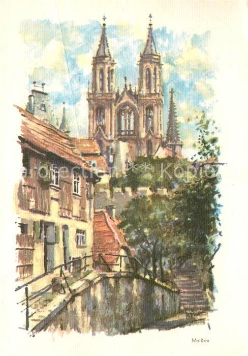 Meissen Elbe Sachsen Teilansicht Kuenstlerkarte